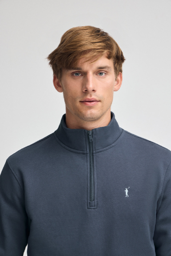 Polo Club - Hombre - Denimblauwe Sweater Met Halve Rits En Rigby Go-Logo - 3xl