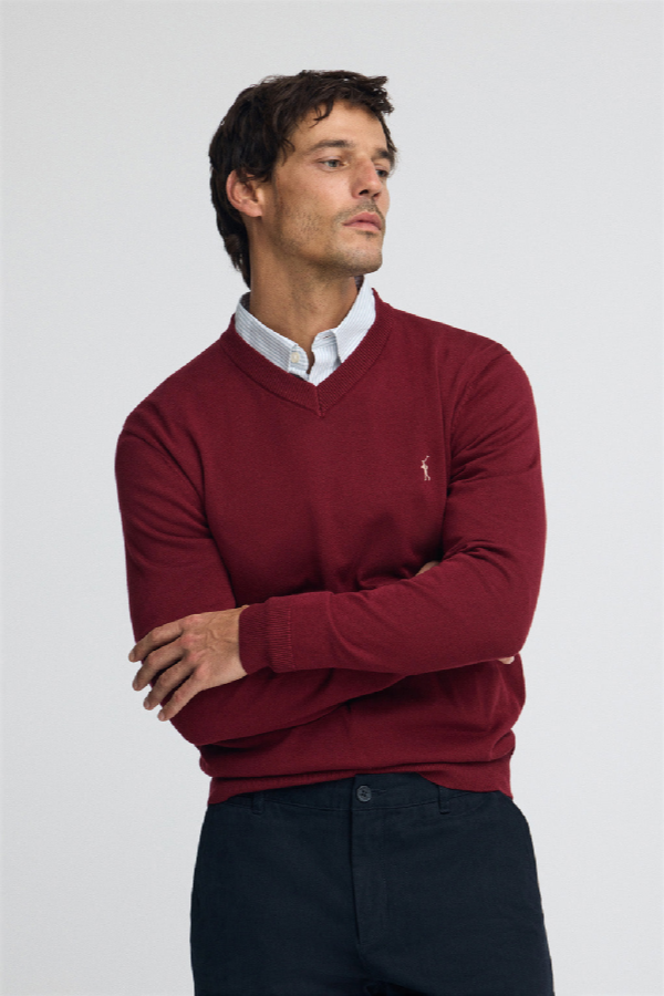 Polo Club - Hombre - Bordeauxrode Katoenen Trui Met V-Hals En Geborduurd Rigby Go-Logo - Xxl