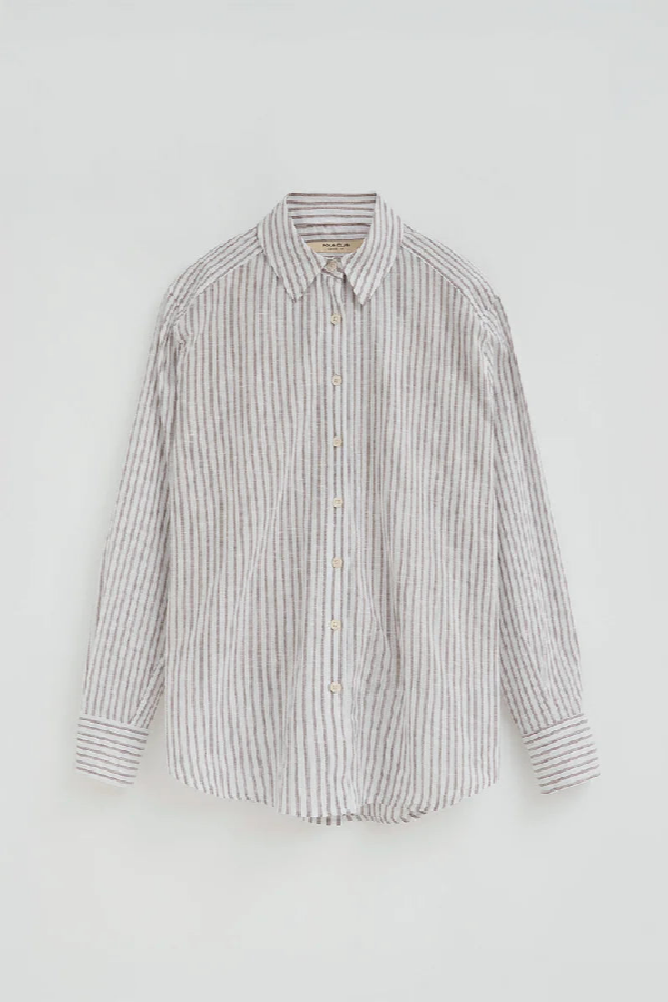 Polo Club - Mujer - Gebroken Wit Gestreept Katoen-Linnen Hemd Met Regular Fit En Geborduurd Polo Club-Logo - M