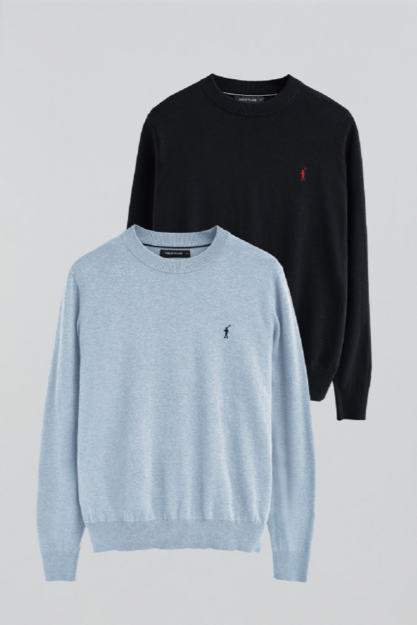 Polo Club - Hombre - Pack Van Twee Katoenen Herentruien In Marineblauw En Gemêleerd Lichtblauw Met Ronde Hals En Geborduurd Rigby Go-Logo - Xxl