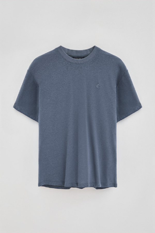 Polo Club - Uomo - Maglietta Blu Denim In Lino E Cotone A Girocollo E Con Monogramma Ricamato - L