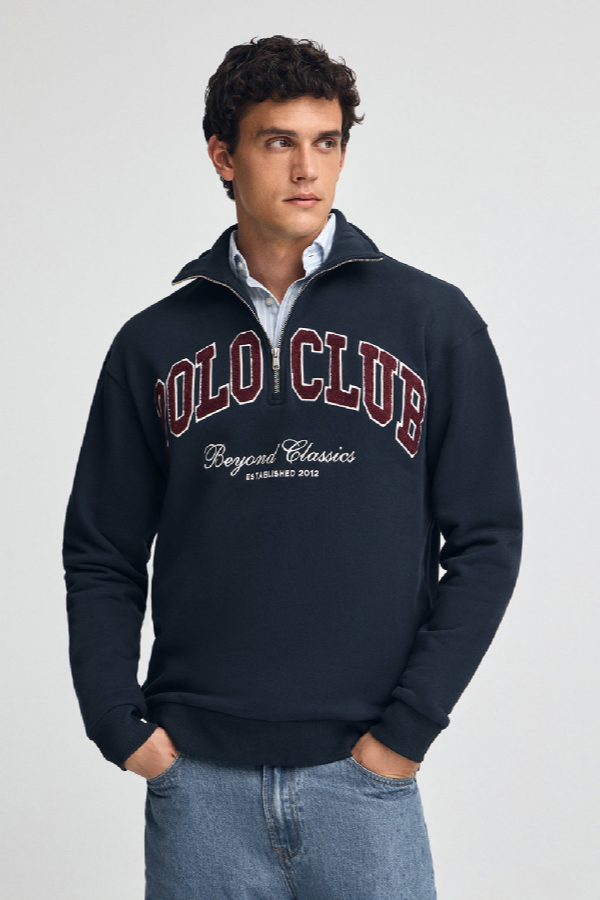 Polo Club - Hombre - Marineblauwe Sweater Met Halve Rits En Polo Club-Opdruk Established 2012 - Xl
