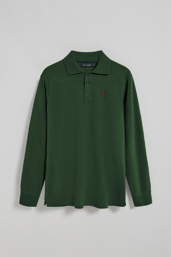 Polo Club - Hombre - Polo Verde Botella De Manga Larga De Tres Botones Y Bordado Rigby Go - 3xl