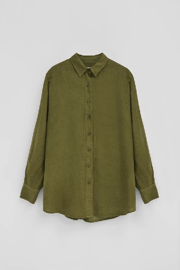 Polo Club - Mujer - Mosgroen Linnen Hemd Met Relaxed Fit En Geborduurd Polo Club-Logo - M