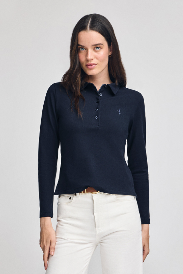 Polo Club - Mujer - Polo Azul Marino De Manga Larga De Algodón Y Bordado Rigby Best - Xl